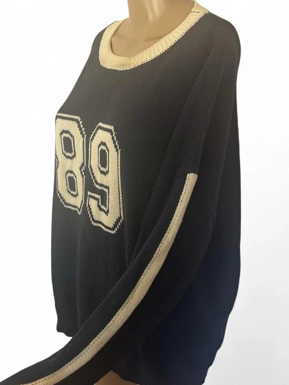 Le Lis Black Sweater with Cream Trim & '89 Graphic